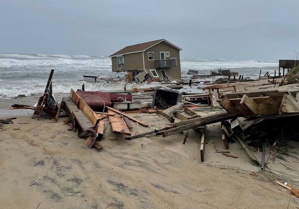 A collapsed house in the Atlantic Ocean at Cape Hatteras Natio<em></em>nal Seashore, N.C., in May. 