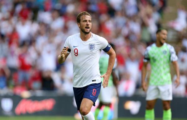 13) Kane is one of the scorers as England beat Nigeria 2-1 at Wembley Stadium on June 2, 2018. Getty