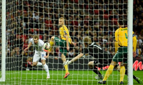 1) Harry Kane scored his first goal for England on his senior debut in the 4-0 win against Lithuania at Wembley Stadium on March 27, 2015. Getty