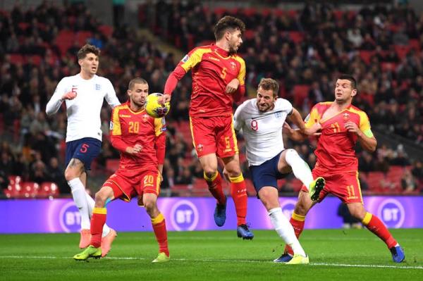 29) England thrash Mo<em></em>ntenegro 7-0 at Wembley Stadium on November 14, 2019, and it's another hat-trick for Harry Kane. Getty
